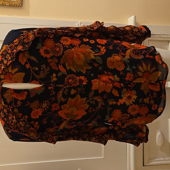 Loft black and orange floral print blouse Sz SP - Picture 5 of 9